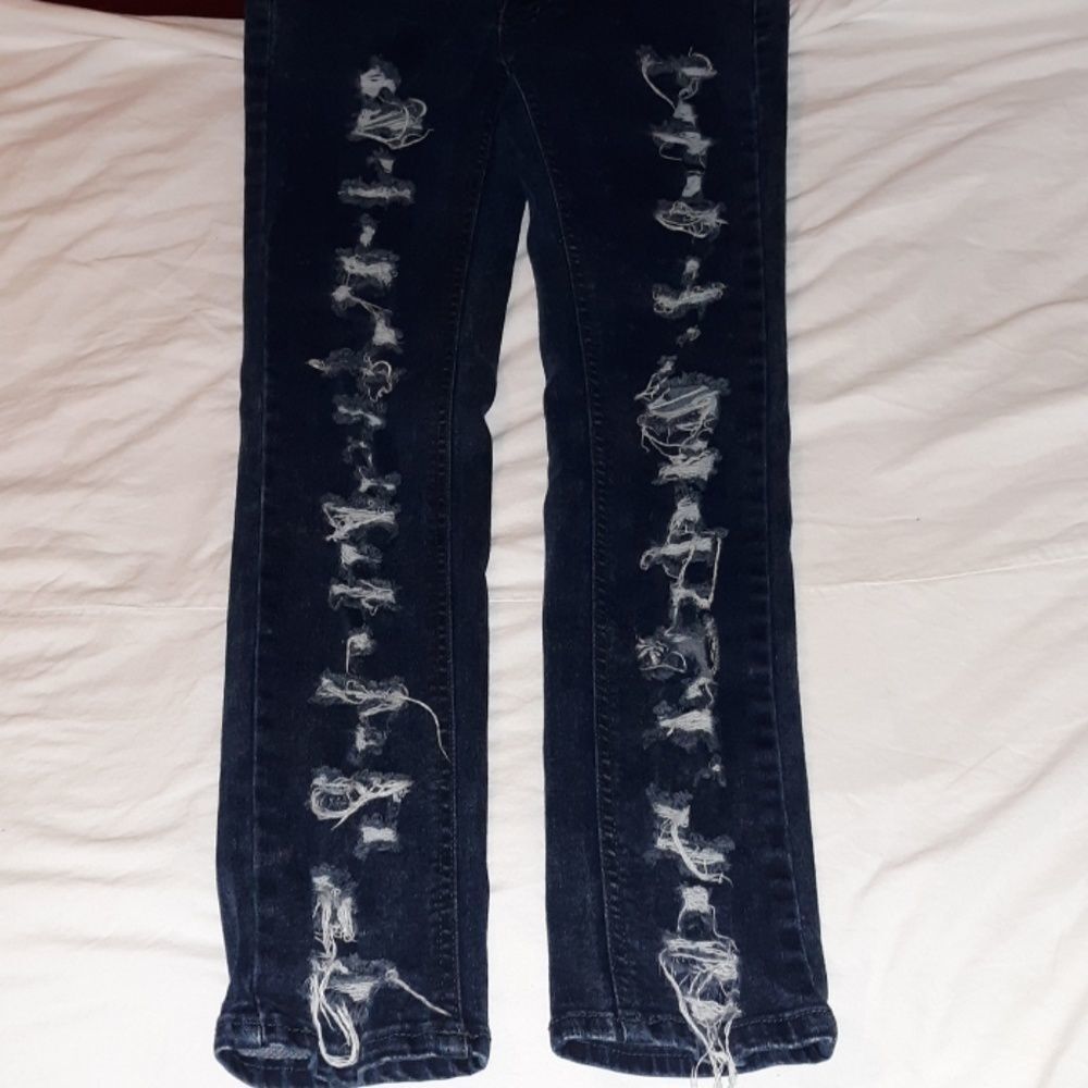 T-Rex T'Rex Denim Destroyed Dark Skinny Jeans 30 - Picture 3 of 8